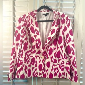 Lafayette 148 NYK Pink White Print Cotton Blend Blazer Jacket Size 16